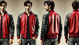 Black and Red Varsity Jacket - A-Grade Sheep Leather with Solid Black Ribs-GLJK8