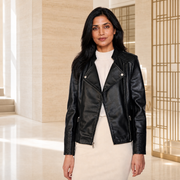 Women Black Moto Leather Jacket - Genuine & Stylish