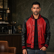 Crimson & Black Sheepskin Varsity Jacket