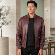 Maroon Leather Bomber Jacket