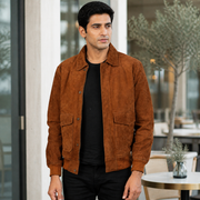 Pg Signature Brown Suede Bomber Jacket