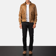 Pg Signature Brown Leather Bomber Jacket