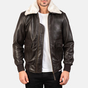 Pg Signature Brown Leather Bomber Jacket