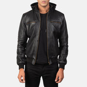 Pg Signature Black Leather Bomber Jacket