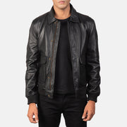 Pg Signature Black Leather Bomber Jacket