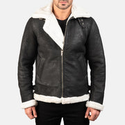 Signature Distressed Black Leather Bomber Jacket