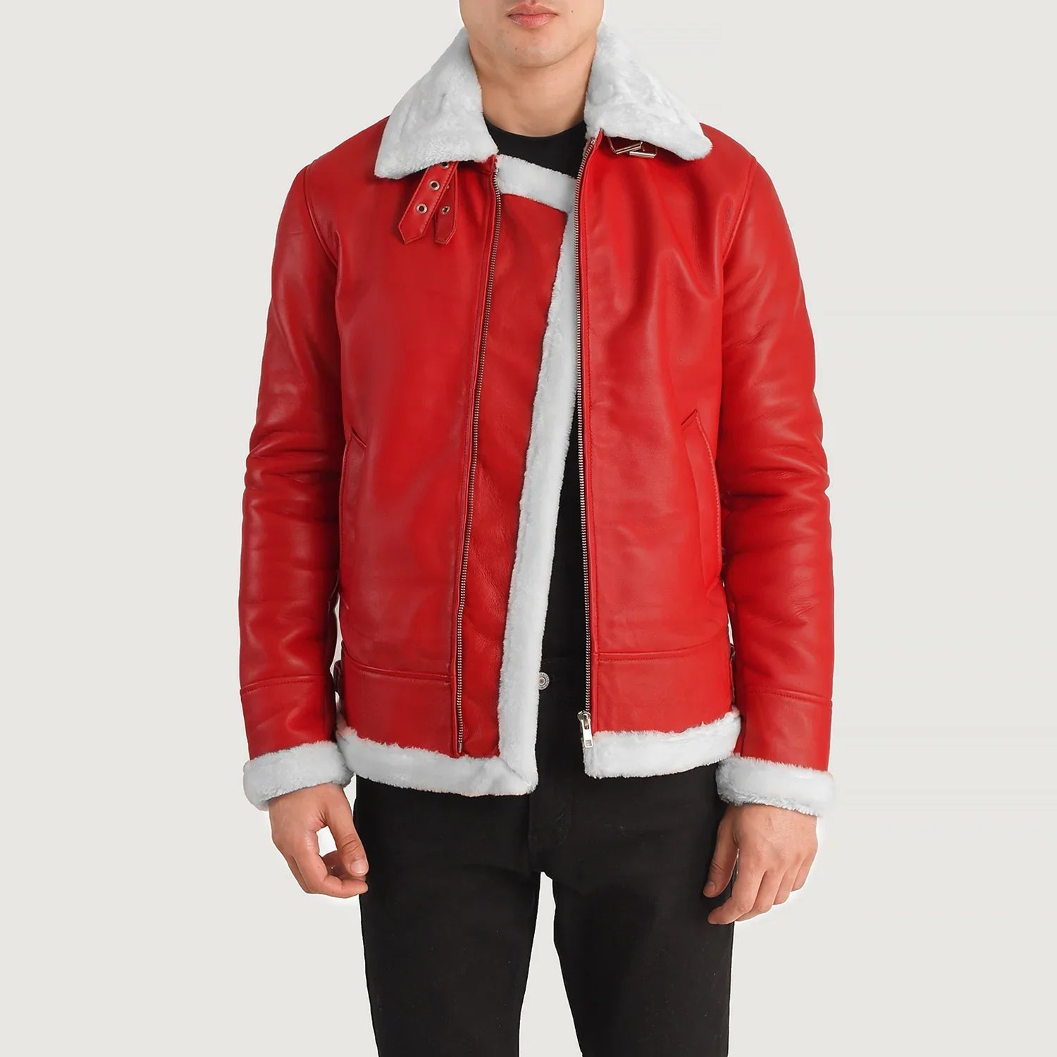 Signature Red Leather Bomber Jacket-GLJK68 – G O A T
