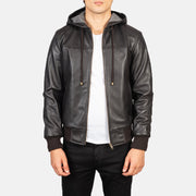 Brown Hooded Leather Bomber Jacket