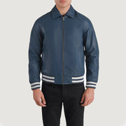 Blue Leather Varsity Jacket