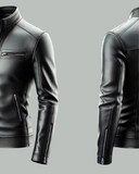 Minimalist Black Leather Jacket with Front-Open Design-GLJK1