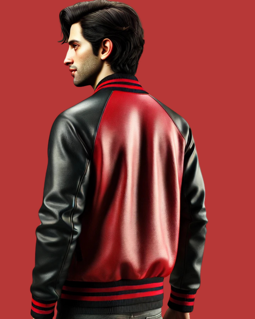 Black and Red Varsity Jacket - A-Grade Sheep Leather with Solid Black Ribs-GLJK8
