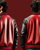 Black and Red Varsity Jacket - A-Grade Sheep Leather with Solid Black Ribs-GLJK8