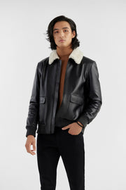 Signature Black Shearling-Collar Bomber
