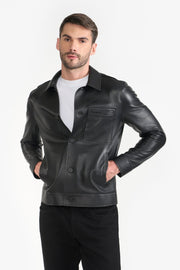 Pg Signature Black Men Leather Jacket