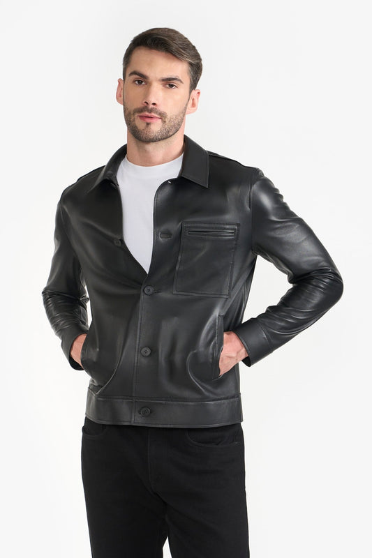 Pg Signature Black Men'S Leather Jacket