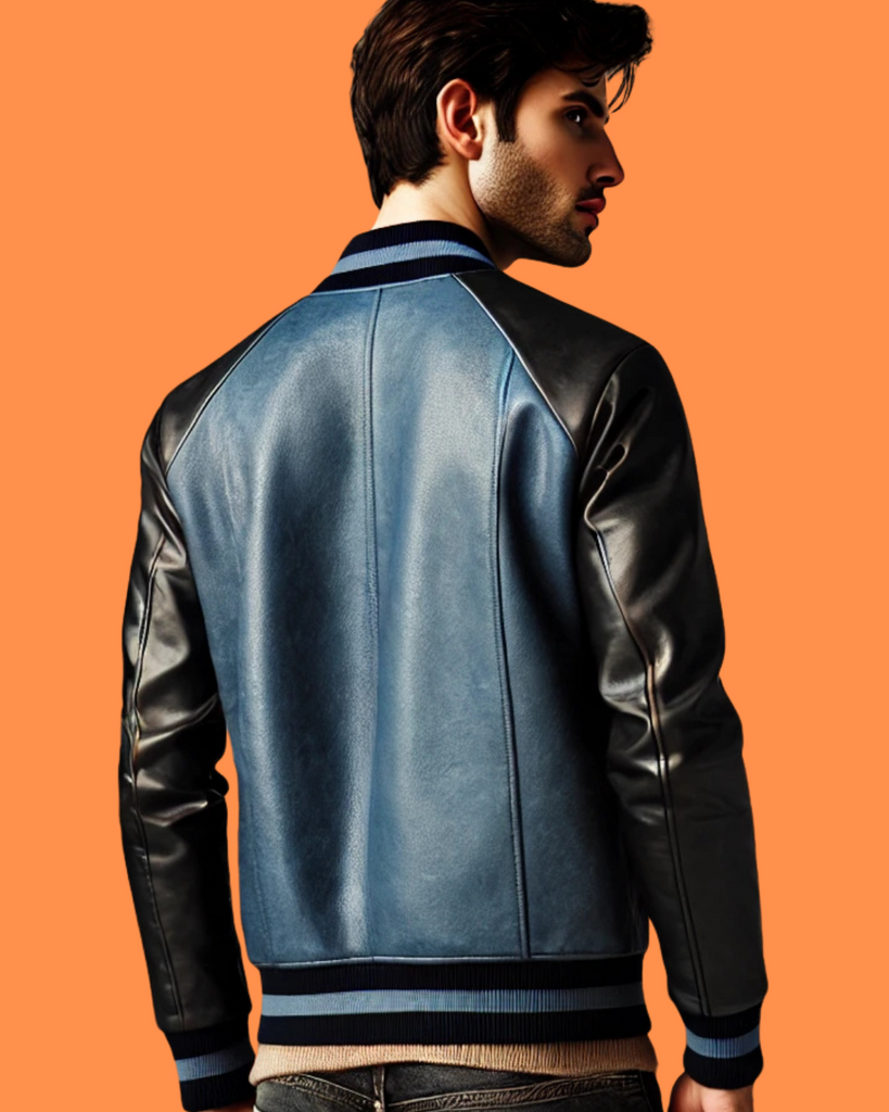 Blue and Black Varsity Leather Jacket