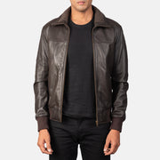 Pg Signature Brown Leather Bomber Jacket