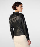 Schwarze Moto-Lederjacke für Damen – echt und stilvoll