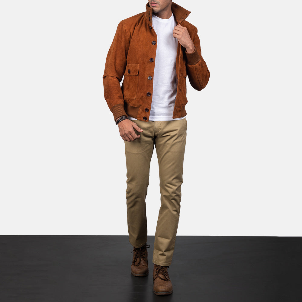 Pg Signature Brown Suede Bomber Jacket