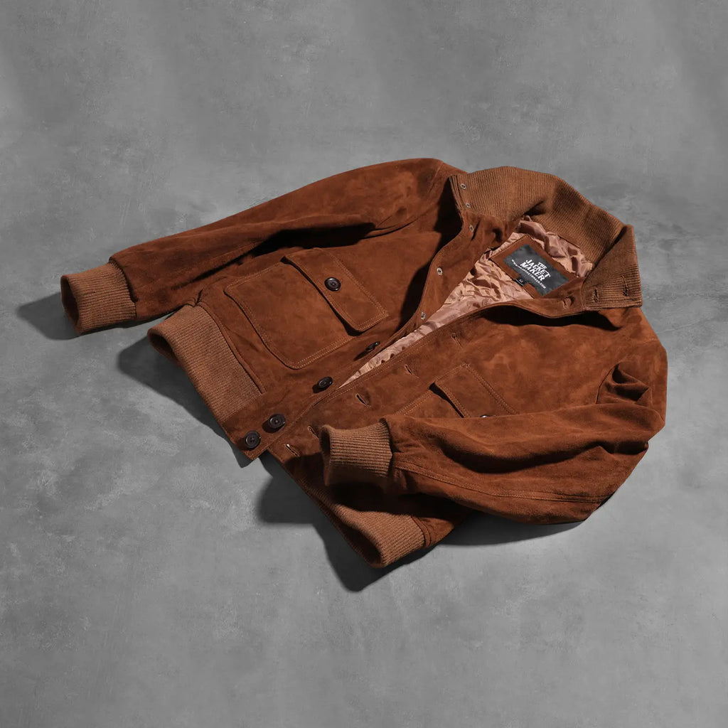 Pg Signature Brown Suede Bomber Jacket