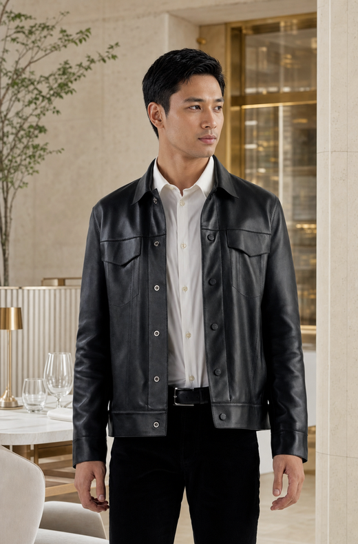 Pg Signature Black Men Leather Jacket-GLJK173