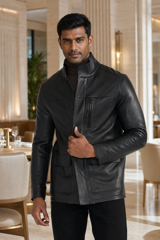 Signature Black Men Leather Jacket-GLJK180