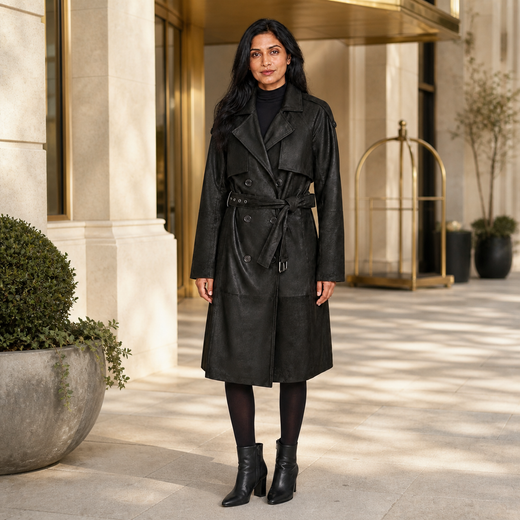 Trench Coat Leather Jacket-GLJK45