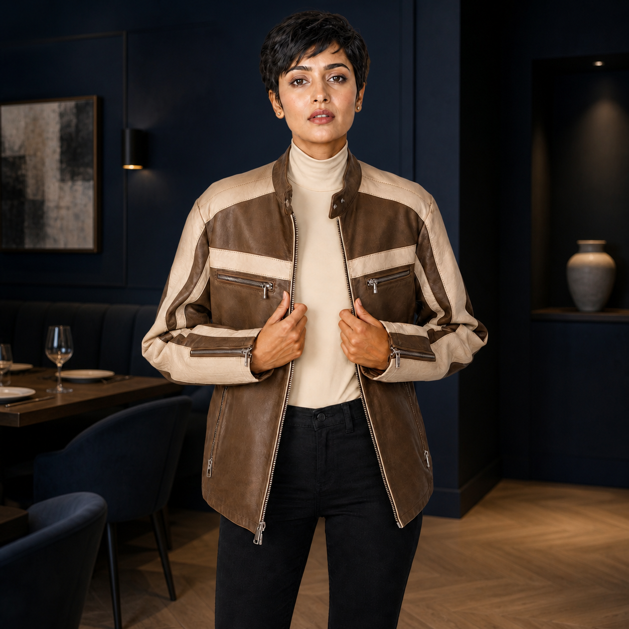 Millennial Fit — Indian model wearing GLJK55, styled for polished everyday versatility in a premium commercial setting.