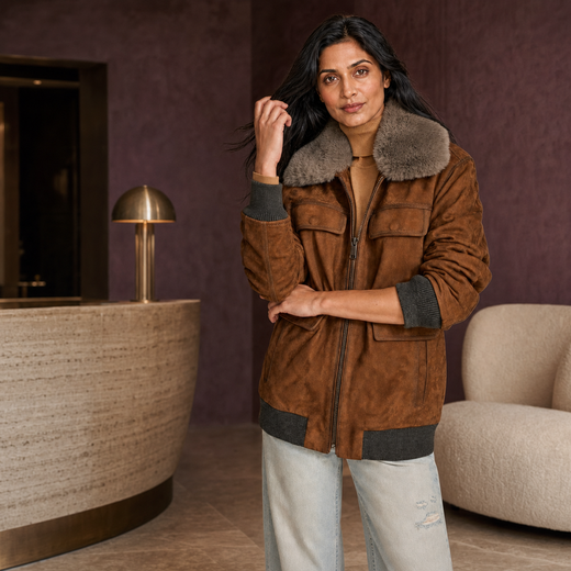 Bomber With Faux Fur Collar-GLJK57