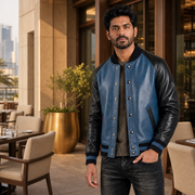 Blue and Black Varsity Leather Jacket