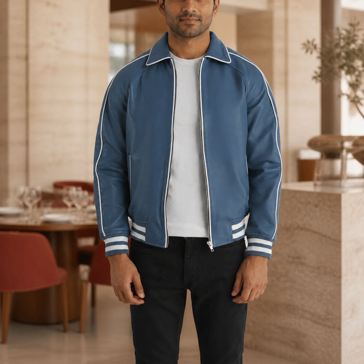 Millennial Fit — Indian model wearing GLJK72, styled for polished everyday versatility in a premium commercial setting.