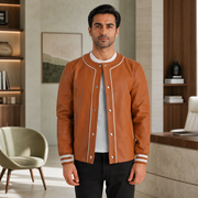 Tan Brown Leather Varsity Jacket