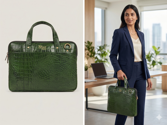 Emerald Croc-Textured Premium Leather Laptop Bag