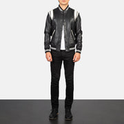 Pg Signature Black Leather Varsity Jacket
