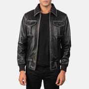 Classic Black Leather Bomber Jacket
