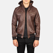 Pg Signature Brown Leather Bomber Jacket