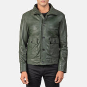 Pg Signature Green Leather Bomber Jacket