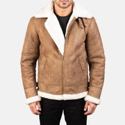 Signature Distressed Brown Leather Bomber Jacket