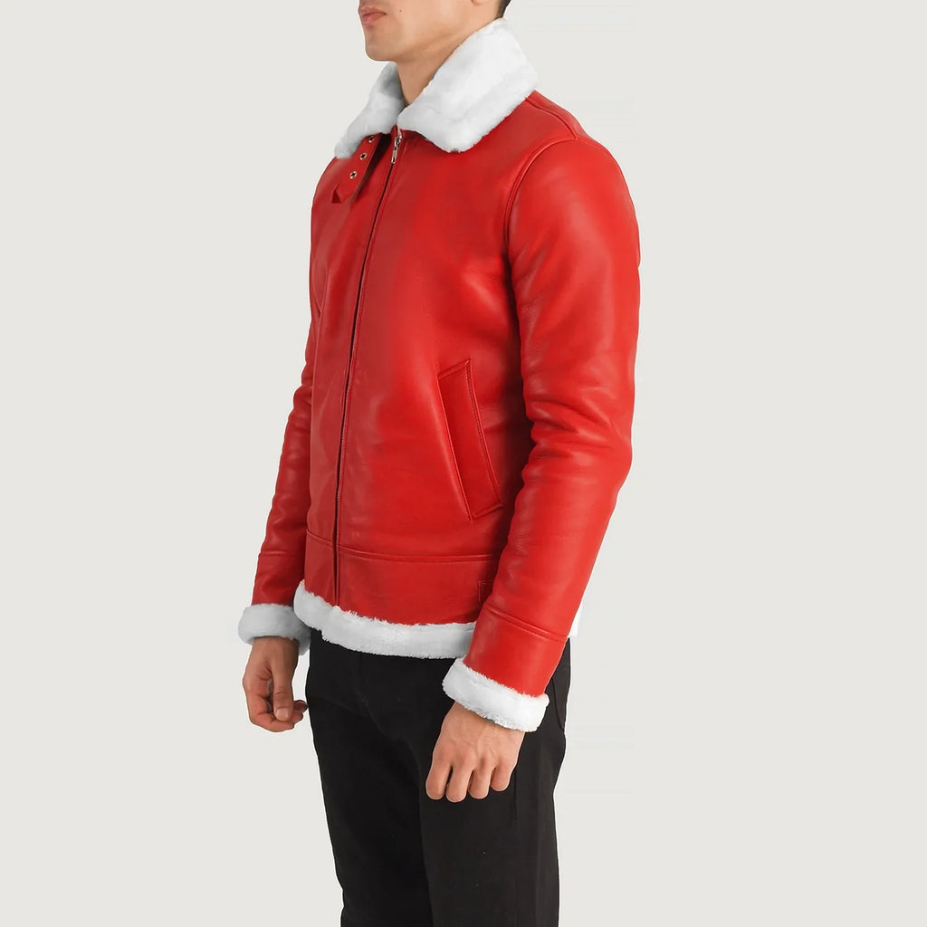 Mens red leather bomber jacket online