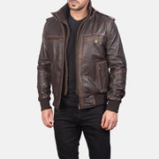 Signature Brown Leather Bomber Jacket