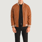 Tan Brown Leather Varsity Jacket