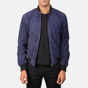 Blue Suede Bomber Jacket
