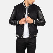 Black Striped Hybrid Varsity Jacket