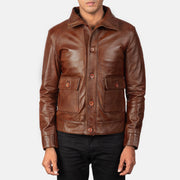 Pg Signature Brown Leather Bomber Jacket