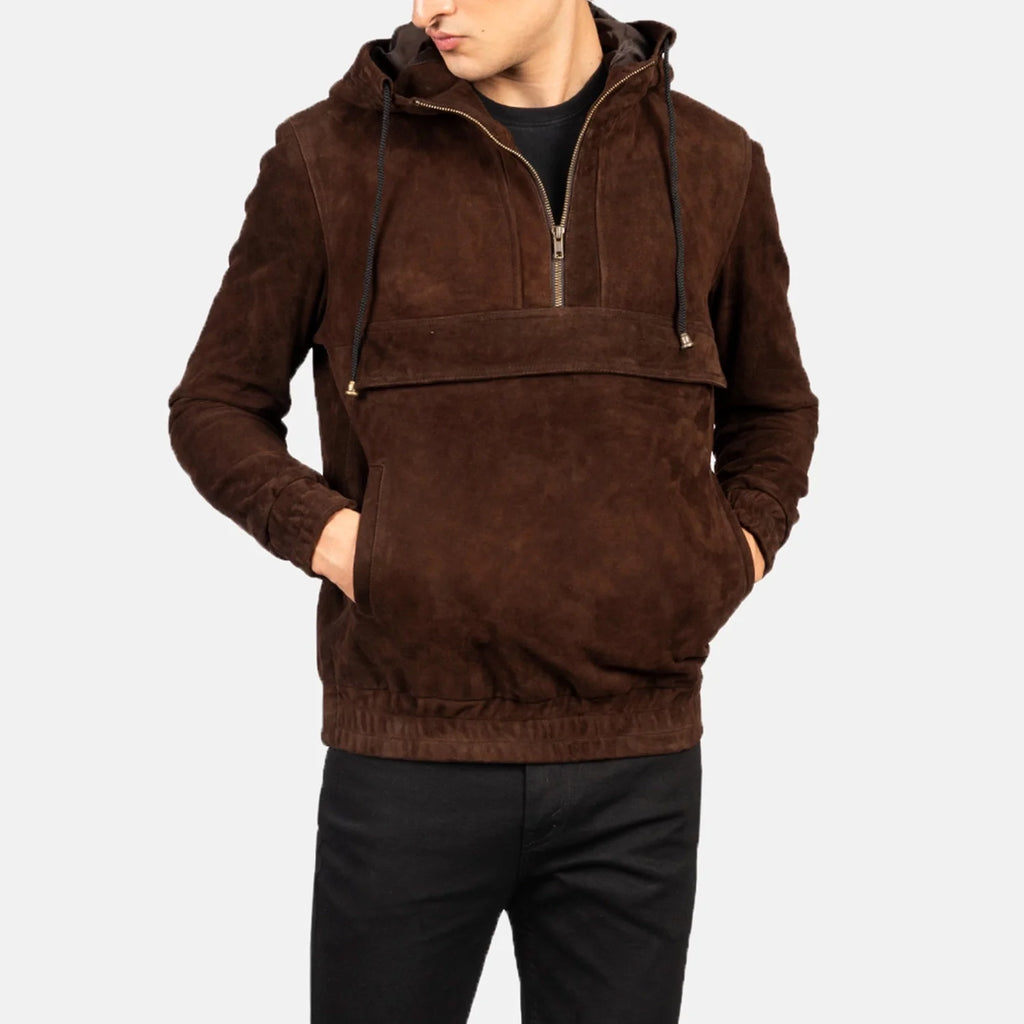 Signature Pulloverjacke aus Wildleder in Mokka mit Kapuze