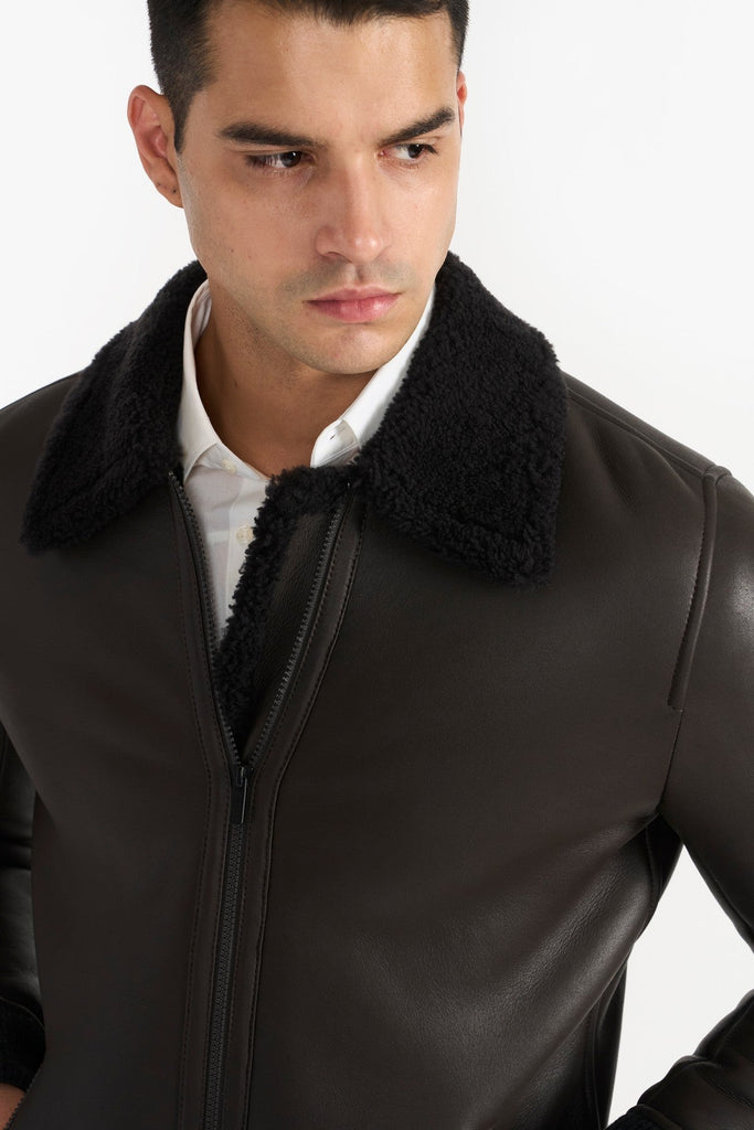 Dark Brown Men'S Spanish Marino  Leather Jacket