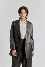 Pd Femme Dark Brown Women Leather Blazer