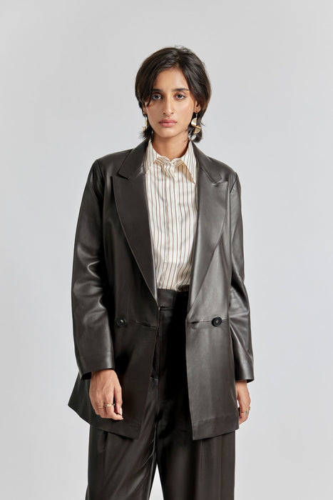 Pdâ Femme Dark Brown Women'S Leather Blazer