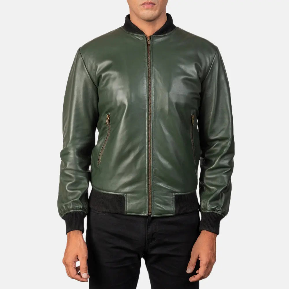 Green Leather Bomber Jacket-GLJK88 – G O A T