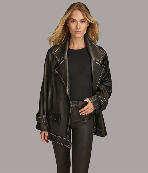 Studded Moto Leather Jacket-GLJK49